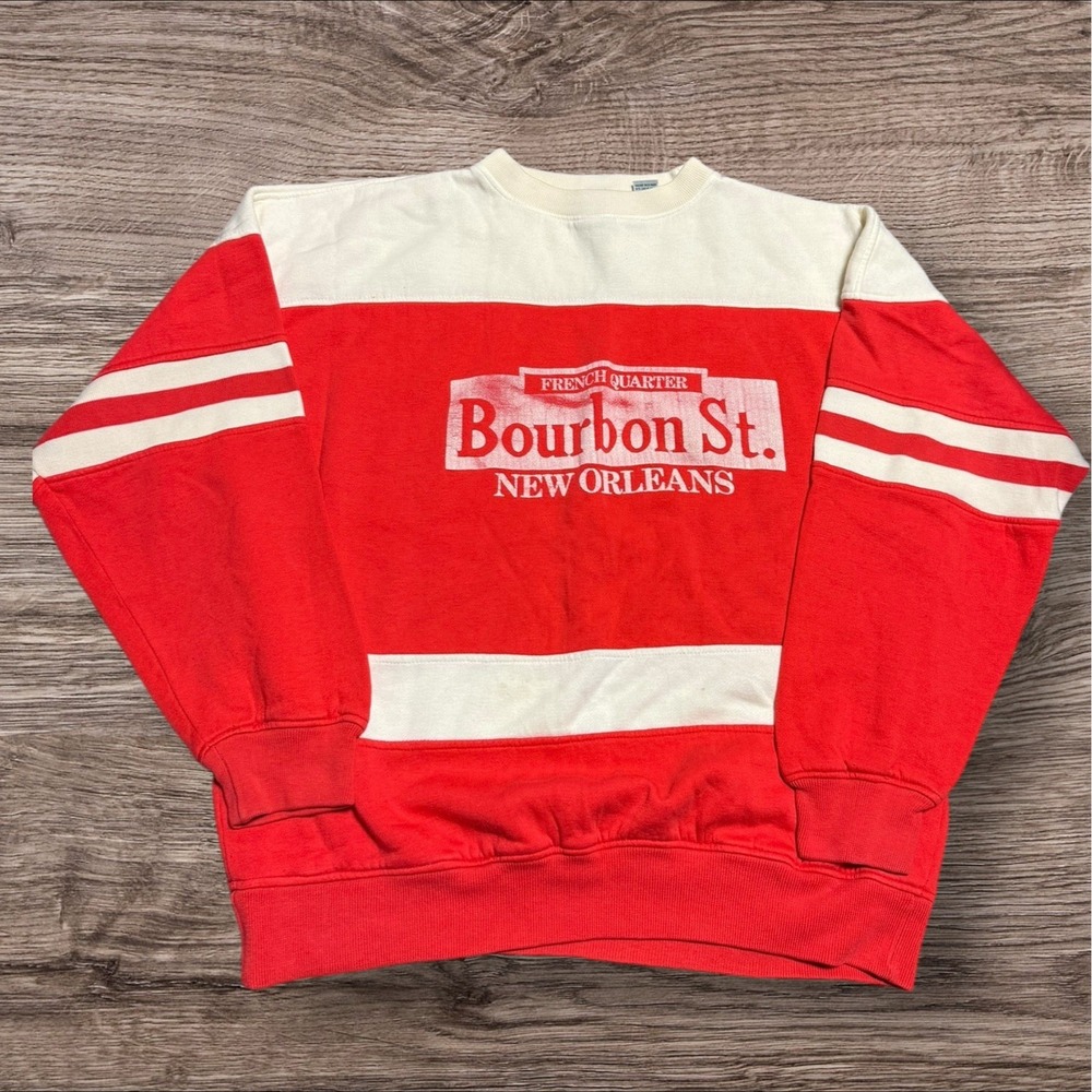 Vintage 90s‎ New Orleans Bourbon St Sweatshirt Mens XL Red Baggy